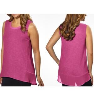 ADRIENNE VITTADINI high-low sleeveless blouse Chiffon trim woman's medium pink